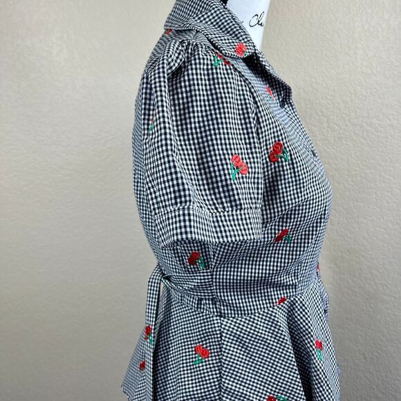 Hemet Gingham and Cherries Peplum Top size S pin up doll barbie Grease pink lady - Picture 13 of 16